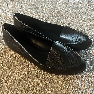 H By Halston Leather Flats 7.5 M Black Slip-On Shoes • $19.95