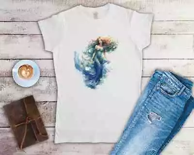 Mermaid Watercolour Ladies Fitted T Shirt Sizes Small-2XL • £11.24