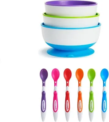 Munchkin 9 Piece Weaning Set Includes 3 X Stay Put Suction Bowls & 6 X Soft Ti • £16.02