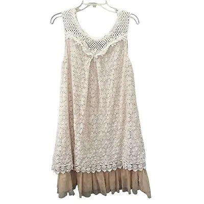 A Reve Dress Lace Crochet Size L Women Beige Peplum A Line Boho Lagenlook • $24.99