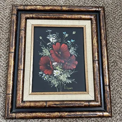 $55 • Buy Oil On Canvas Flower Painting Signed Roberts Framed Vintage
