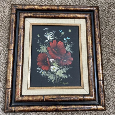$55 • Buy Oil On Canvas Flower Painting Signed Roberts Framed Vintage