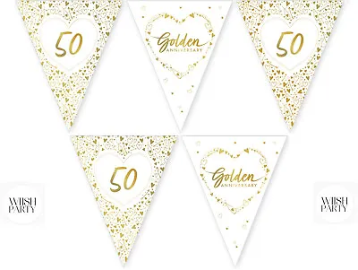 £3.79 • Buy 50th Golden Wedding Anniversary Party Bunting Banner Pennant Decoration 50 Years