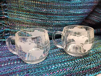 TWO Vintage Nestle Nescafe World Globe Coffee Mugs Cups Frosted Map 1970's • $15