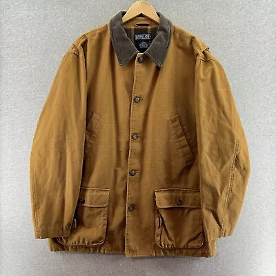 Vintage Lands End Mens Jacket Brown XL Chore Barn Duck Canvas Leather Collar • $28.90