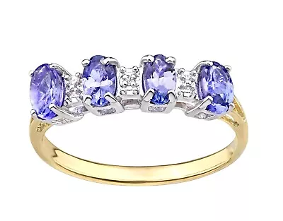 9ct Yellow Gold On Silver Tanzanite & Diamond Eternity Ring Sizes J - V • £39.95