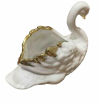 Vintage Ceramic Porcelain White Swan Figurine With Gold Trim Made In Germany • $14.44