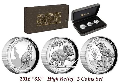 $256.99 • Buy 2016 High Relief Australian Kookaburra Kangaroo Koala Proof Silver 3-Coin Set