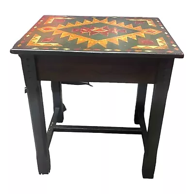 Southwestern Inlaid Side Accent Table Wood Table Nightstand 26” Aztec Print VTG • $162.49