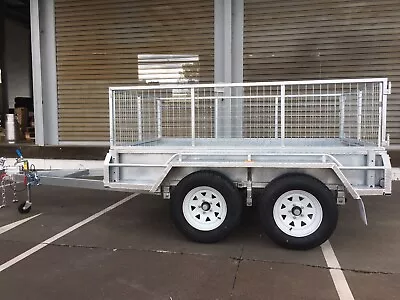 8x5 Tandem Axle Galvanised Box Trailer 2000kg ATM With 600mm Mesh Cage • $3849