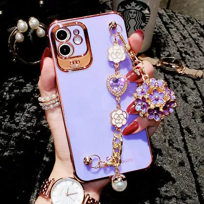 For IPhone 15 14 13 12 11 Pro Max  Case Bling Glitter Diamond Flower Strap Cover • $14.47