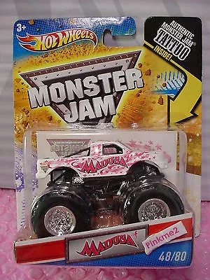 Htf 2011 MONSTER JAM Hot Wheels #48 MADUSA☆White Truck☆Breast Cancer Pink Ribbon • $99.48