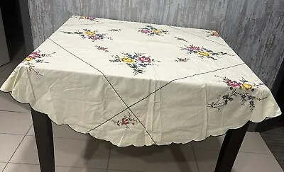 Vintage Cross Stitch 60” Round Floral Tablecloth With 2 Placemats & 6 Napkins • $25