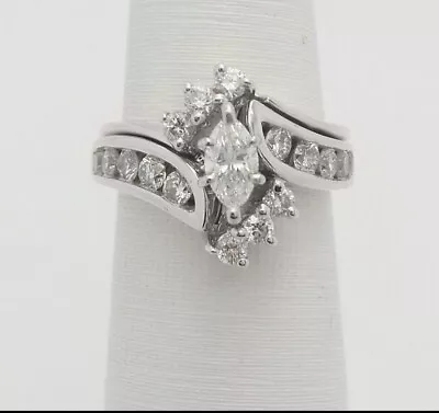 2 3/4ct Simulated Marquise Diamond Wedding Bridal Ring Set 14k White Gold Plated • $48