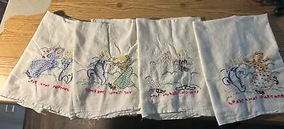 Vintage Hand Embroidered Dish Towels Lot Of 4 • $14.99