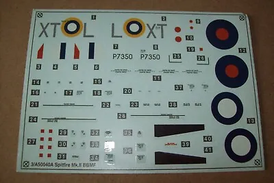 AIRFIX  SPITFIRE MkIIa  BBMF   50040  1:72 Scale Decals • £2.40