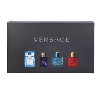 0.5 VERSACE Mens MINI Fragrance GIFT Set 4 X 5ML MINIATURE Discovery BOX Opened • £25