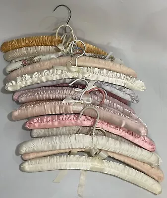 Satin Hangers Padded Lingerie Clothes Taupe Khaki Pink Ivory Lot Of 19 Vintage • $50