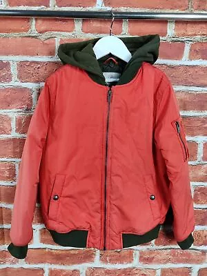 Boys Zara Age 9 Years Orange Khaki Padded Bomber Jacket Coat Hood Shinjuku 134cm • £9.99