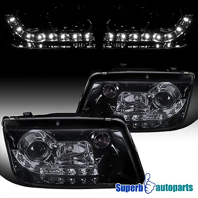 Fits 1999-2004 Volkswagen Jetta Bora Projector Headlight LED Strip Glossy Black • $162.98