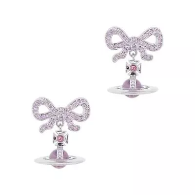 Vivienne Westwood Earrings Drop Ribbon Orb Silver/Pink IN BOX. • $32