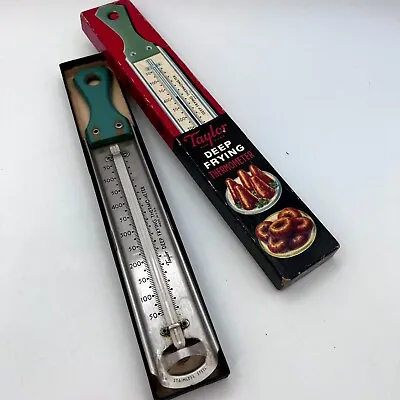 Vintage Original Taylor Stainless Steel Thermometer With Wooden Handle And Box • $14.99
