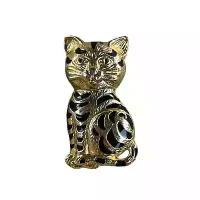 Vintage Cat Brooch Broach Pin Gold Black • $24.88