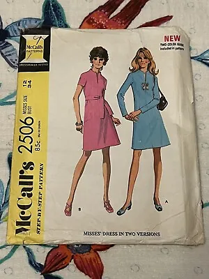 Vtg 1970 McCall's Sewing Pattern 2506 Size 12 Bust 34 Misses Mod Shift Dress • $7.50