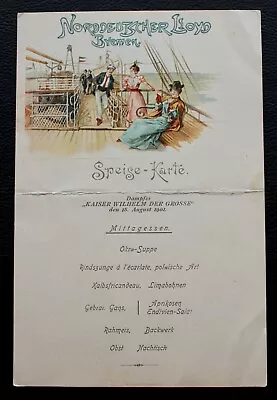 North German Lloyd Bremen Ss Kaiser Wilhelm Der Grosse Menu Postcard 18 Aug 1901 • $93.25