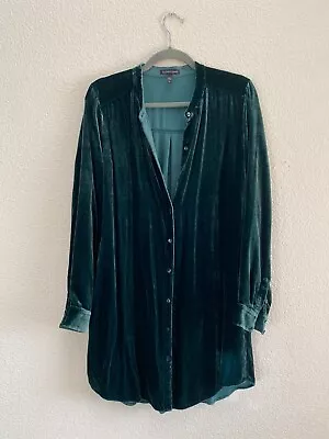 Eileen Fisher Velvet Mandarin Collar Long Shirt Dress Green Size Small F18VL • $49.97