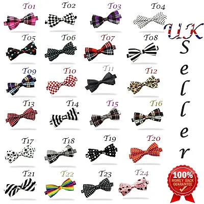 Men Satin Novelty Bow Tie Dickie Bow Pre-Tied - Striped Checked Polka-Dot Tartan • £3.51