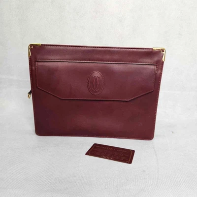 $50 • Buy Cartier Womens Burgundy Bordeaux Leather Clutch Bag Les Must De Lining Peeling