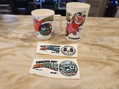 Vintage MADBALLS Plastic Cups And Stickers 1986 Deka AARGH SKULL FACE • $59.99