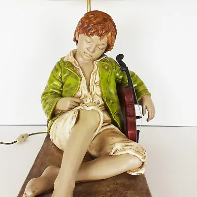 Vintage Marbro Figural Table Lamp 1968 Boy Sleeping Violin With Shade • $295