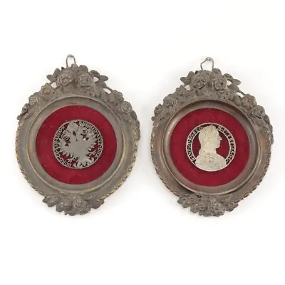 Carved Framed 1780 Austrian Maria Theresia Silver 1/2 Thaler Coins • $250