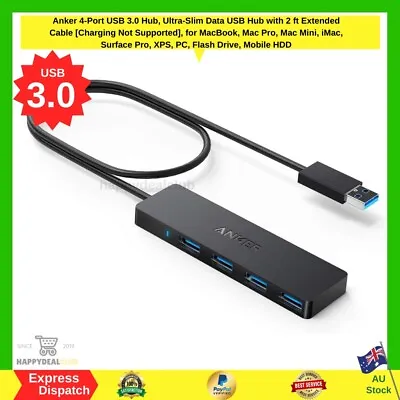 $24.95 • Buy Anker 4-Port USB 3.0 Hub Ultra-Slim Data USB Hub With 2 Ft Extended Cable NEW AU