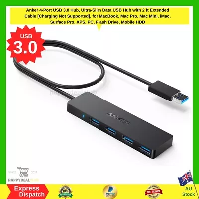 Anker 4-Port USB 3.0 Hub Ultra-Slim Data USB Hub With 2 Ft Extended Cable NEW AU • $24.95