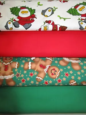 £1.95 • Buy 100% Cotton Fabric - Christmas Designs, Quality Material Per Metre - Santa Red