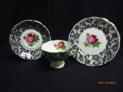 Vintage Rare Porcelain Royal Albert Trio Senorita Black Lace Rose England • $250