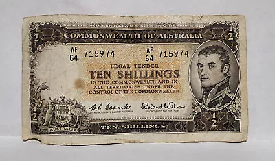 Commonwealth Of Australia 10 Shillings Coombs Wilson Banknote AF64 Circulated • $0.99
