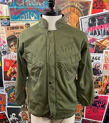 Vintage 1970s US Military OG Green Stenciled Chemical Protective Suit Jacket • $28