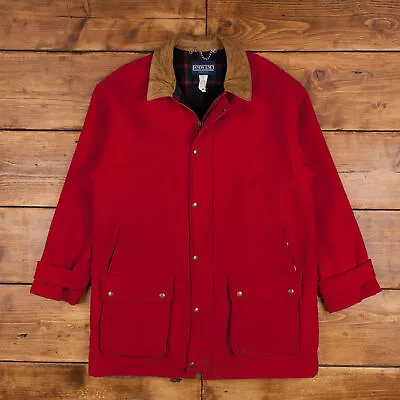 Vintage Lands End Wool Jacket L 80s Parka USA Made Red Zip Snap • £54.99