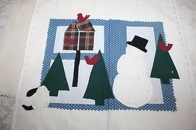 Mostly Finished Mini Quilt Or Pillow Top Applique SNOWMAN Birdhouse Trees 11x12 • $15