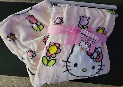 Hello Kitty Spring Easter Flowers Pink Plush Throw Blanket 50 X 70 Brand New  • $29
