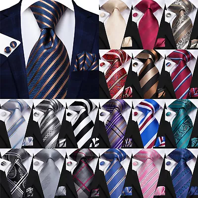 Striped Mens Tie Blue Black 100% Silk Necktie Set Grey Red Purple Wedding Ties • $11.99