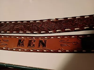 Vintage Mustang Leather Hand-tooled Belts Lot Of 2 KEN Acorns Floral Size 38-42 • $6.99