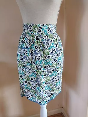 Vintage Retro 1950s Pinny/ Apron Small Size Blues Green And Cream Floral Pattern • £10