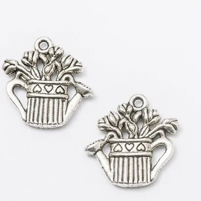 Tibetan Silver Charms Watering Can Flowers Gardening 19mm X 20mm 10pcs C479 • £2.75