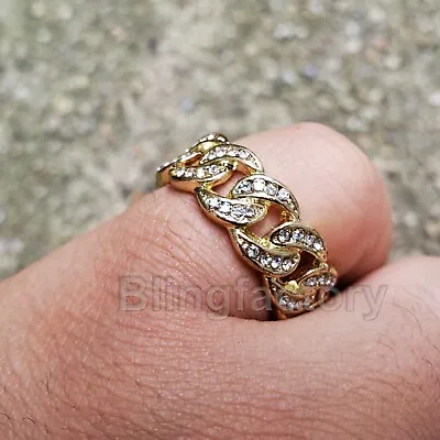 Men Iced Cuban Link Cubic Zirconia Hip Hop Gold Pt Luxury Size 8 ~ 12 Pinky Ring • $13.99