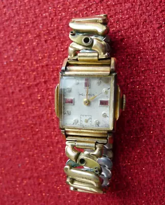 Vintage Art Deco Ruby Dial Helbros Men's Watch Works • $19.99